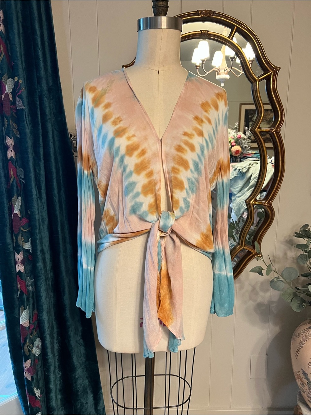 Young Fabulous & Broke Pastel Tie-Dye Tie-Front V-Neck Blouse